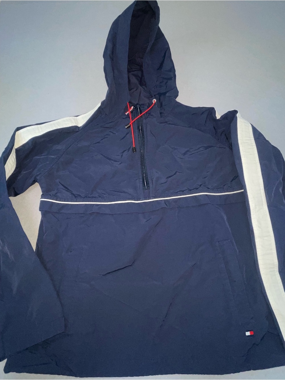 Tommy Hilfiger Size S Navy Blue Hooded Pullover Windbreaker Anorak 185